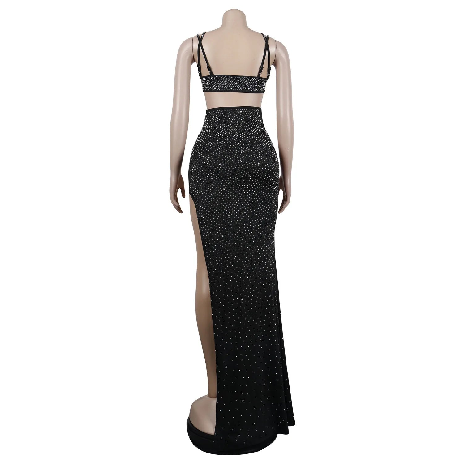 Spaghetti Strap Mesh Black Long Dress