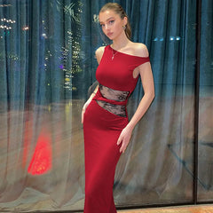 Sheer Lace O Neck Bodycon Long Tank Dress