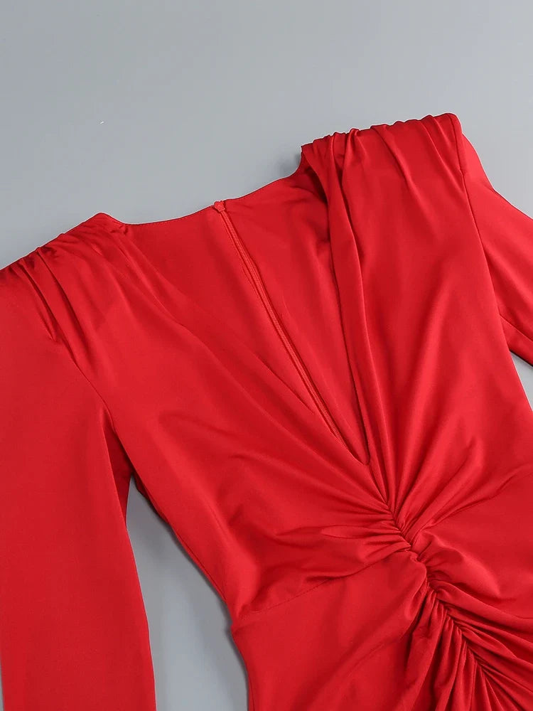 Folds Design Long Sleeve Pleated Maxi Dress