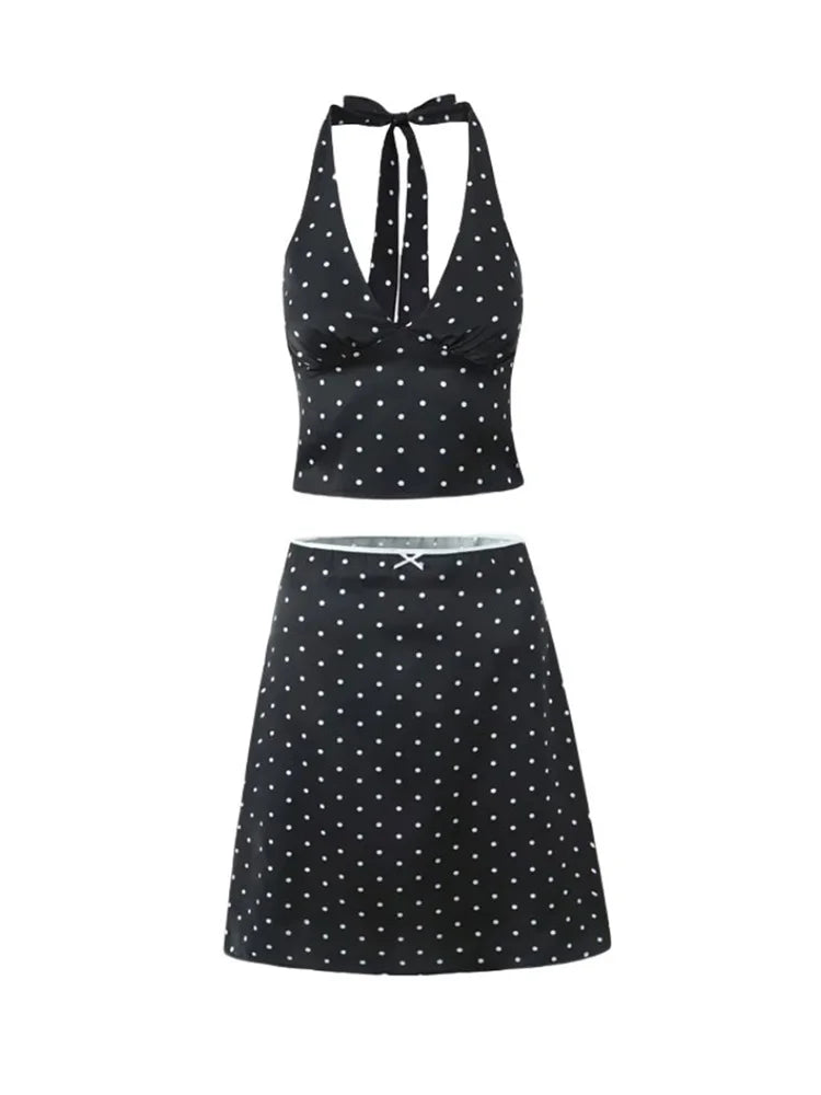 Lace-Up Sleeveless Top Bow Mini Skirt Outfits