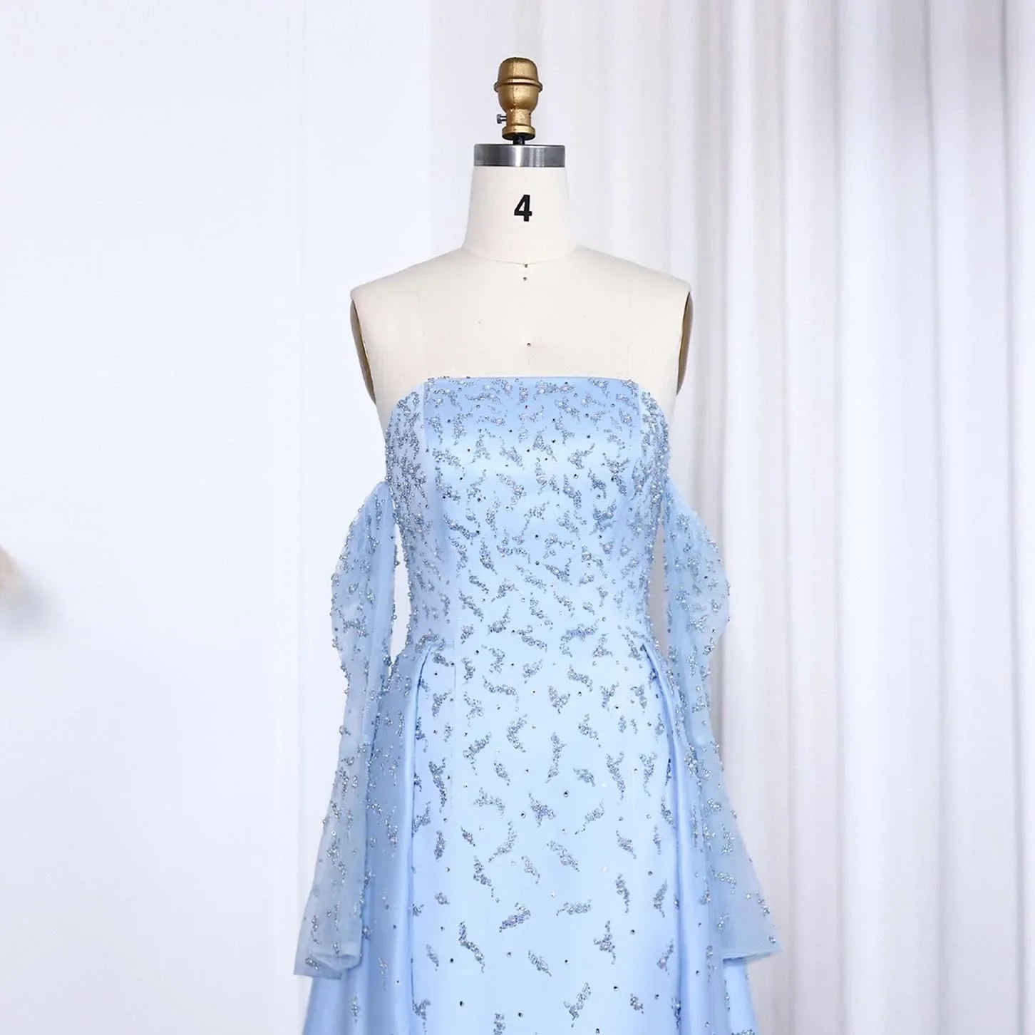 Silver Gray Evening Dress with Overskirt