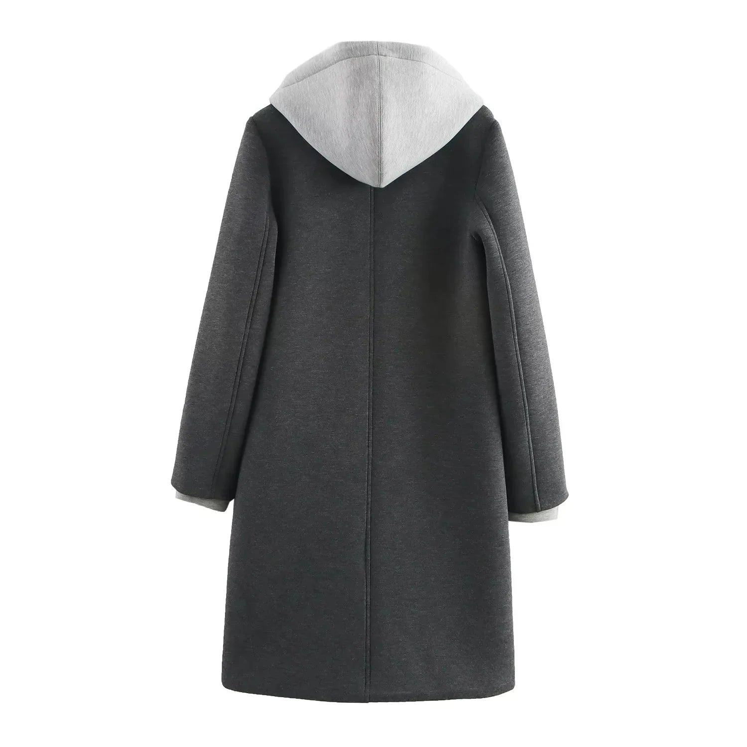 Patchwork Hooded Button Zipper Long Sleeve Coats