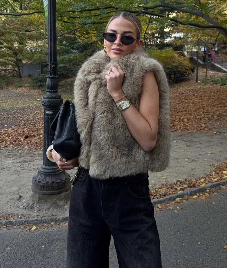 Faux Fur Loose Sleeveless Jacket
