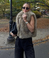 Faux Fur Loose Sleeveless Jacket