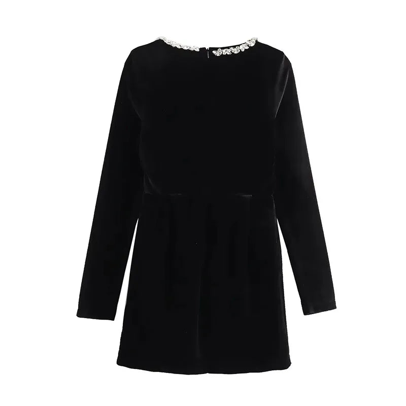 Black Rhinestone Velvet Mini Dress