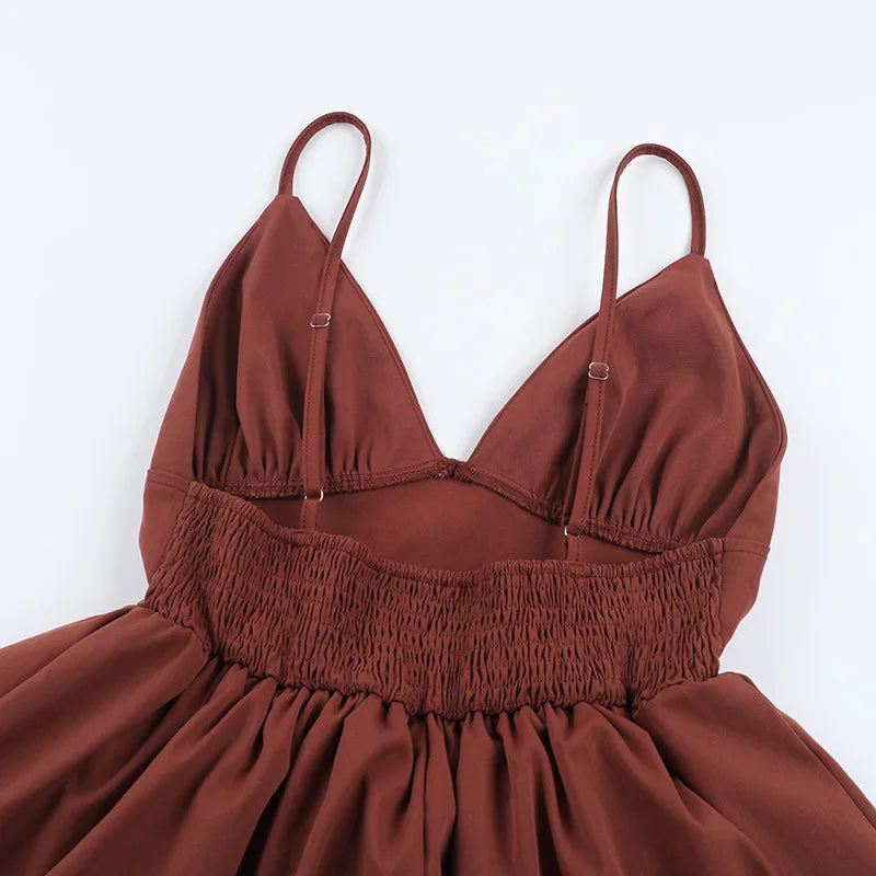 Brown V-neck Layered Maxi Dress
