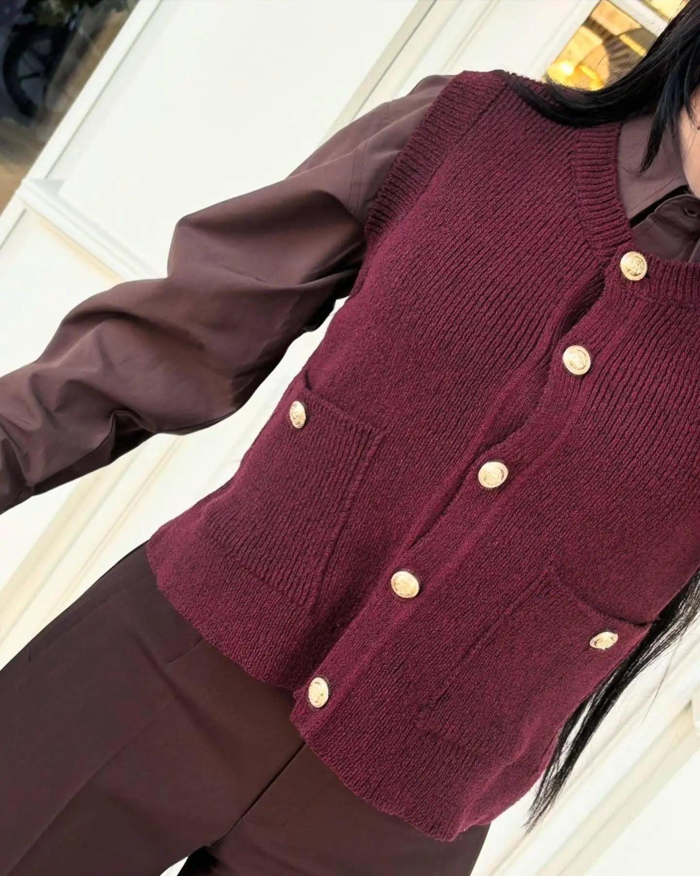 Sleeveless Pocket Solid Knit Cardigan