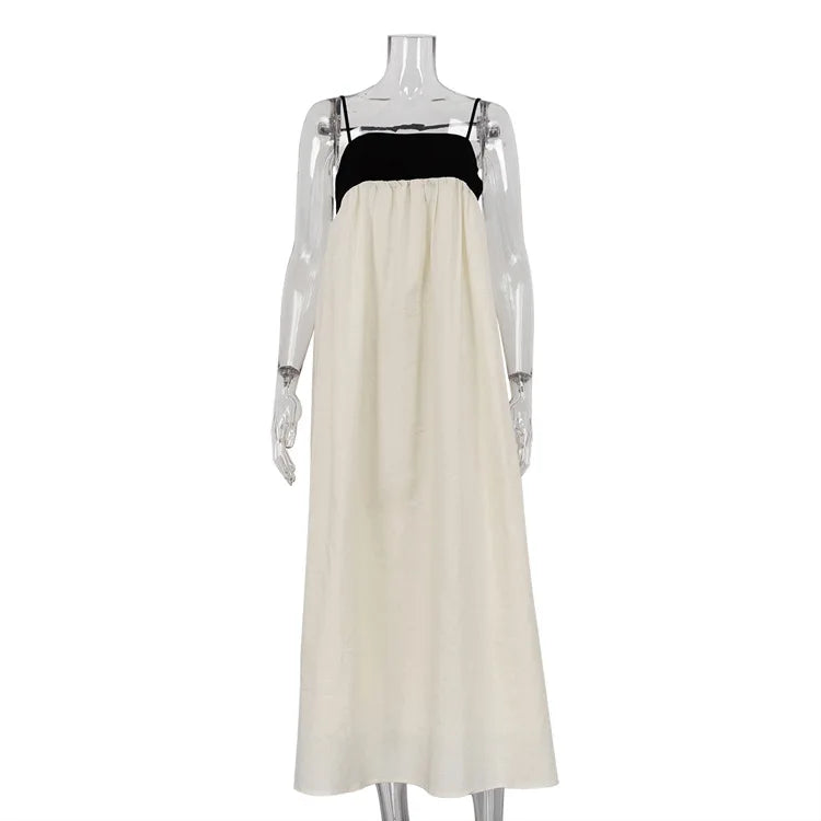 Contrast Color Block Open Back Long Dress