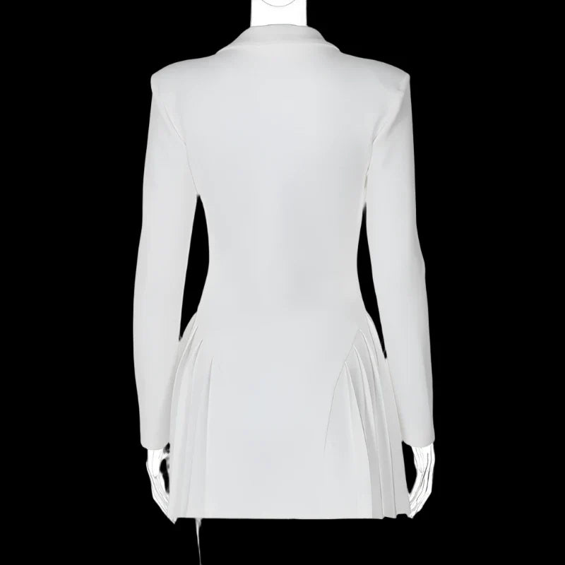 Plunging Neckline Pleated & Buttoned Blazer Dress