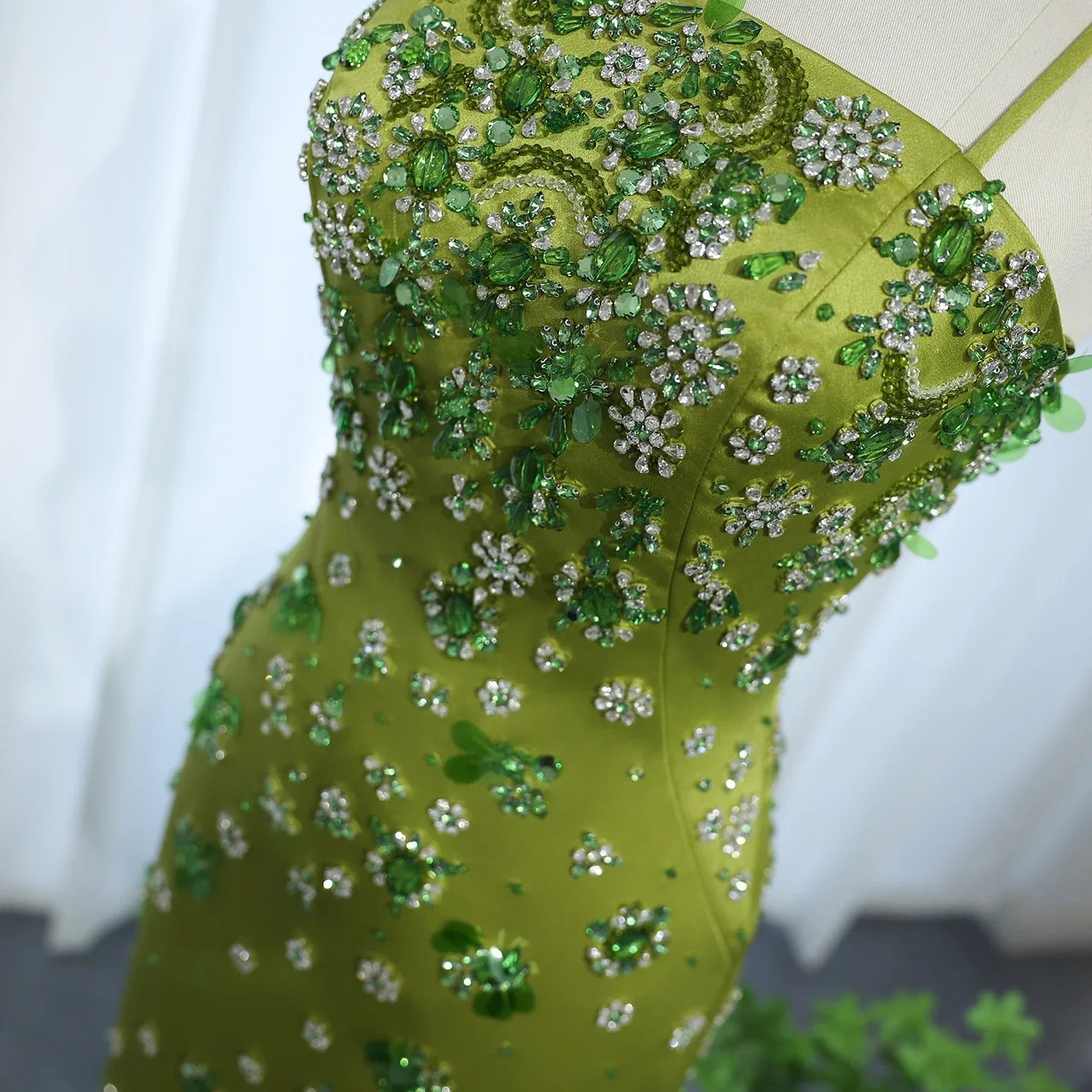 3D Floral Beaded Spaghetti Straps Sheath Wedding Gown