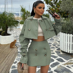 Short Jacket Button Splice Mini Skirt Suit