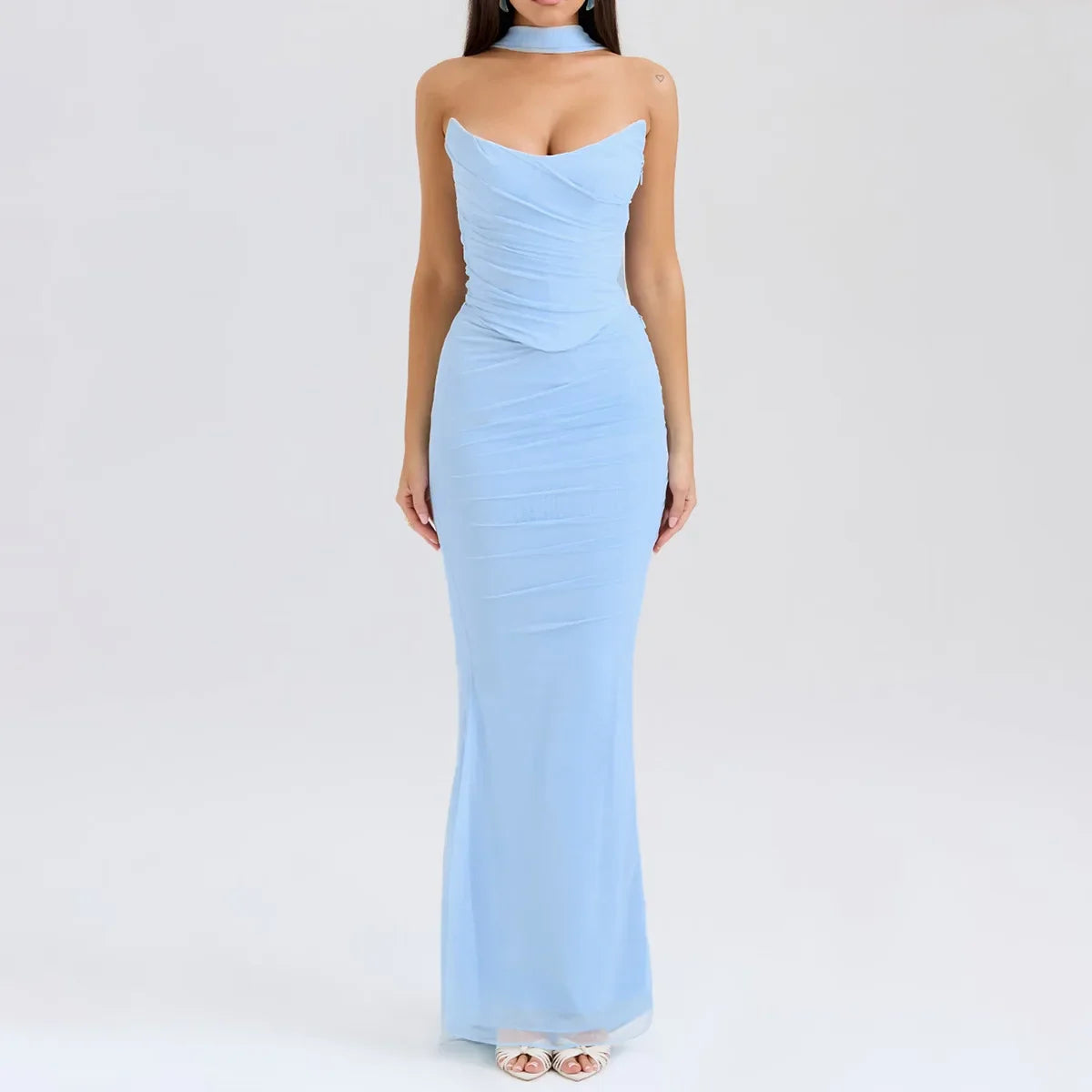 Mesh Corset And Midi Skirt Two Piece Set