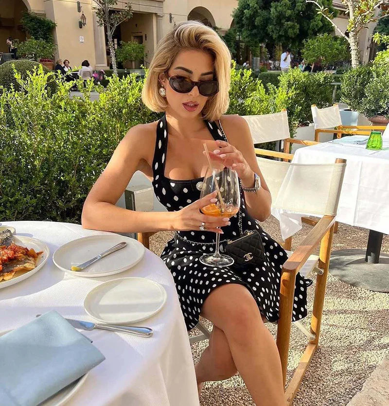 Halter Polka Dot Square Collar Mini Dress