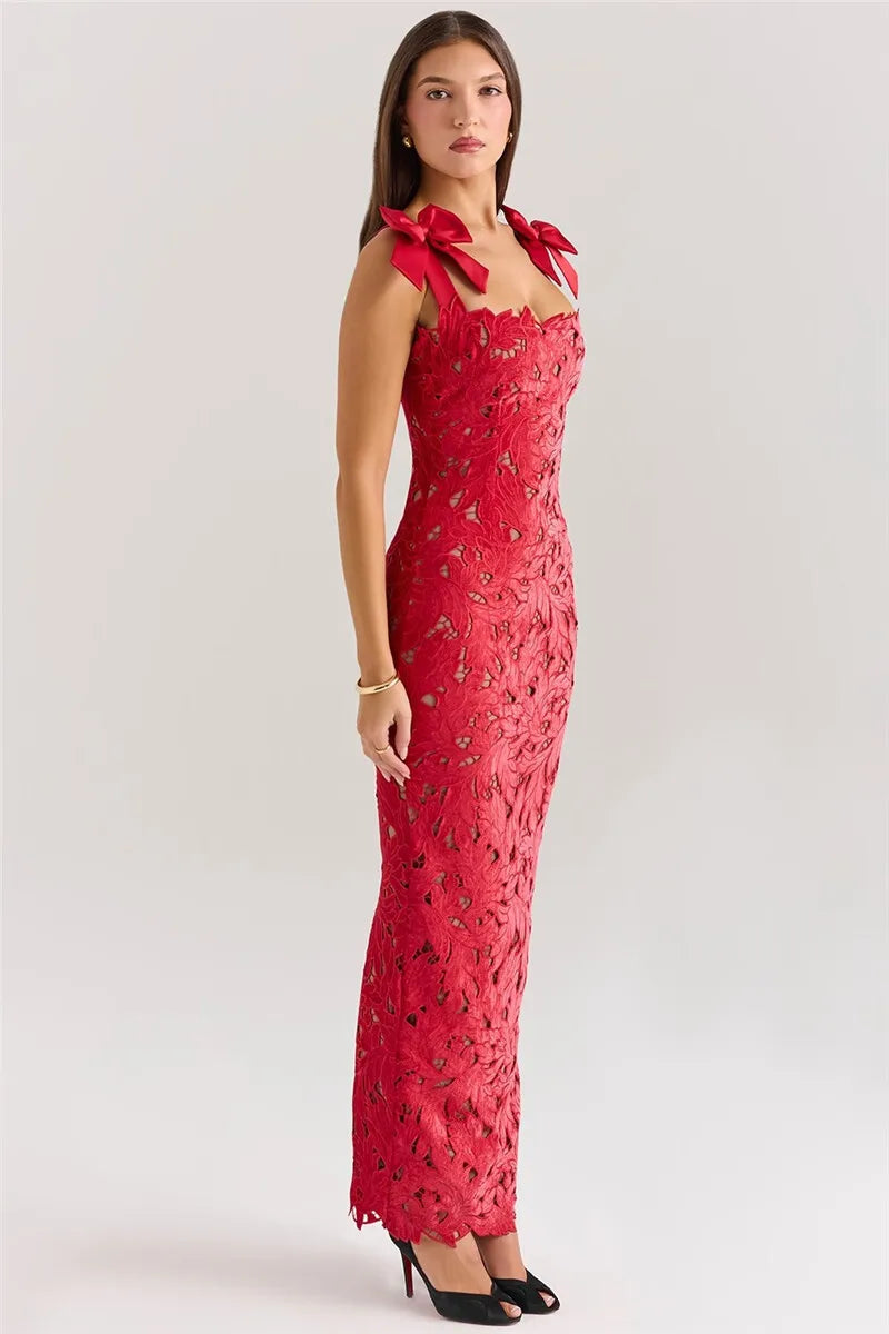 Bows Lace Bodycon Maxi Dress