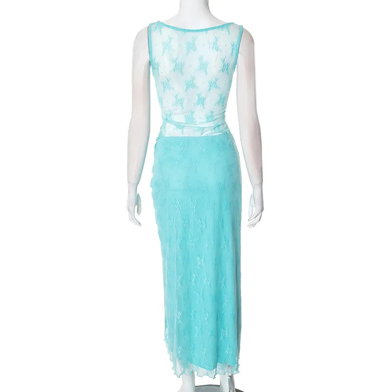 Elegant Summer Lace V-Neck 2-Piece Maxi Skirt Set