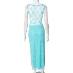 Elegant Summer Lace V-Neck 2-Piece Maxi Skirt Set
