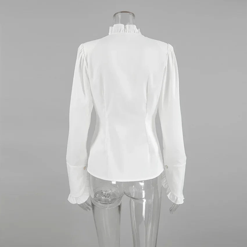 Women's White Ruffled Sleeve Cardigan Patchwork Blouse