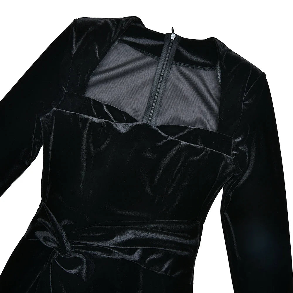 Velvet Elastic Tight Long Sleeved Dress