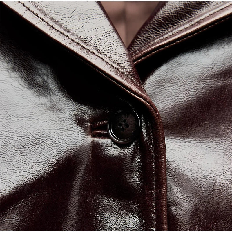 Faux Leather Lapel Single Breasted Jackets