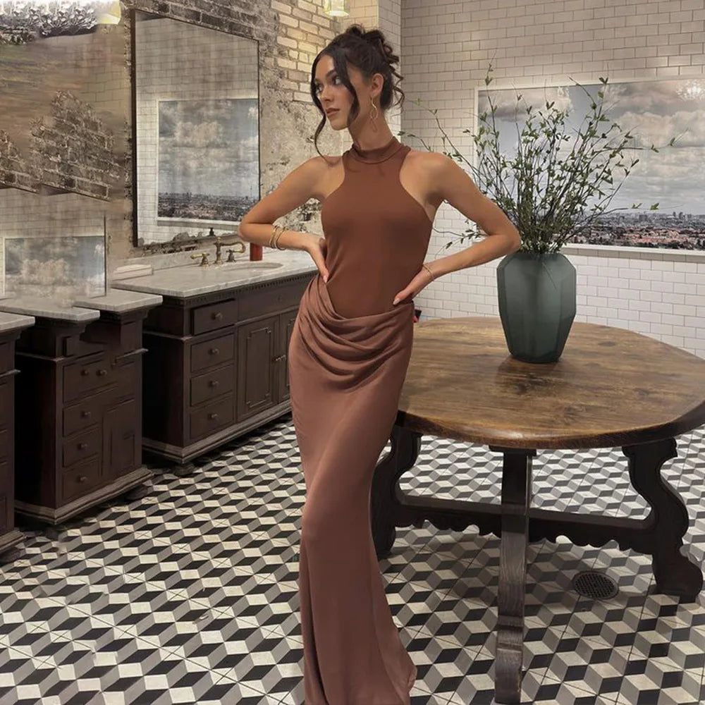 Satin Sleeveless High Neck Dress