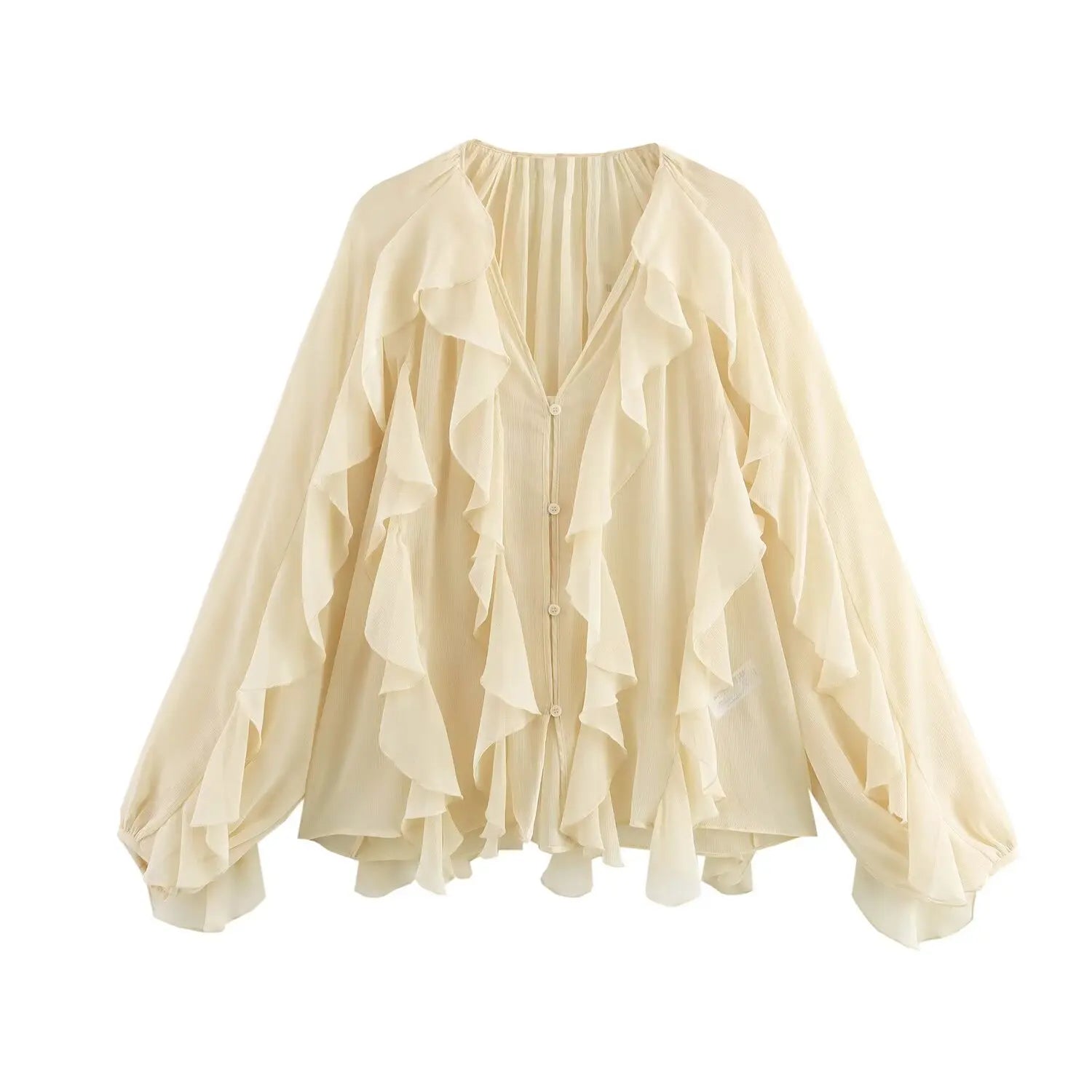 Ruffled Shirt Women Loose Lace Up Tops