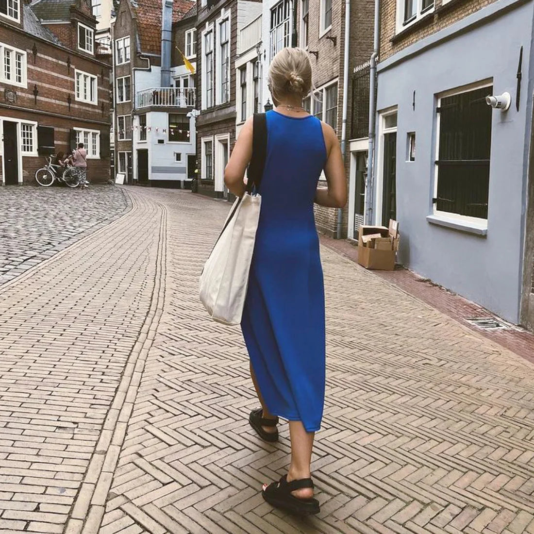 Knit Slit Solid High Waisted Vacation Dresses