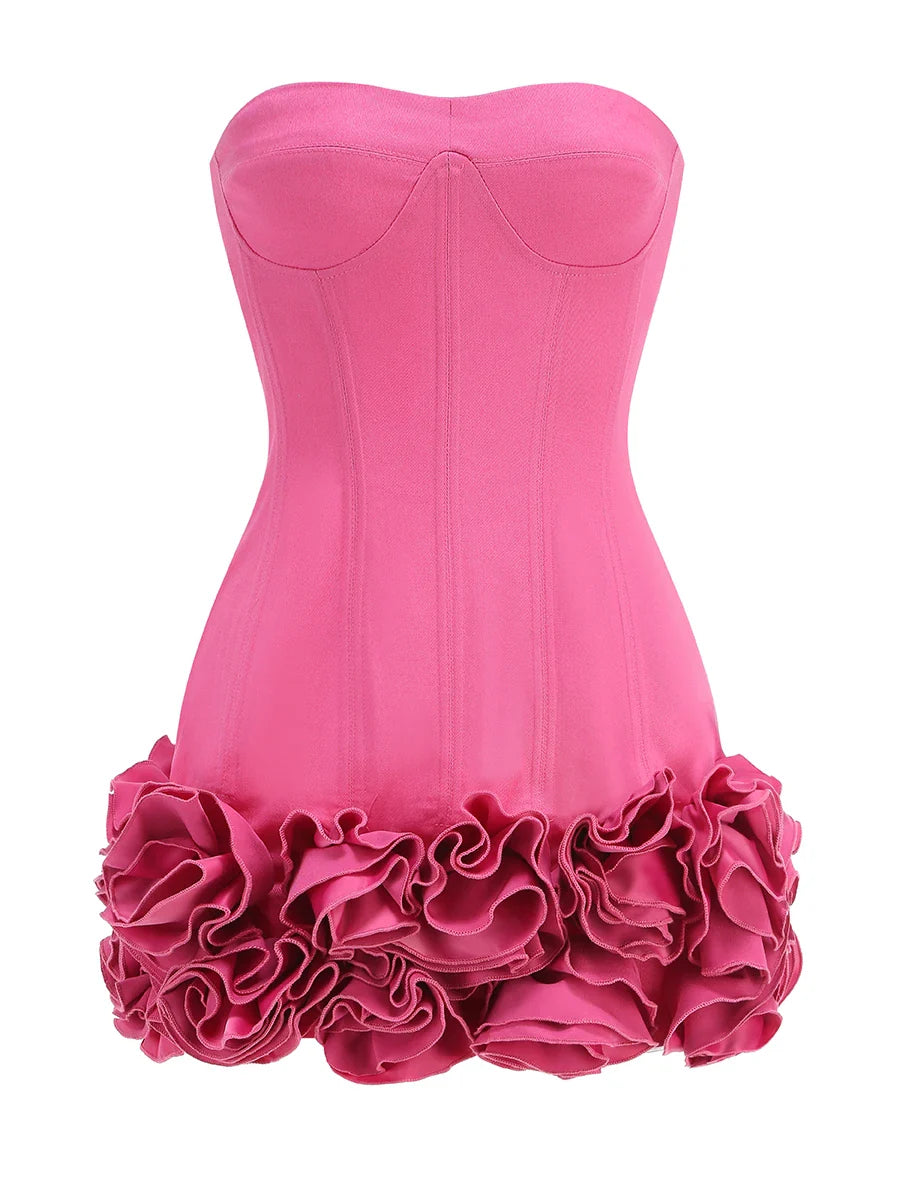 Red Flower Strapless Luxury Party Dress