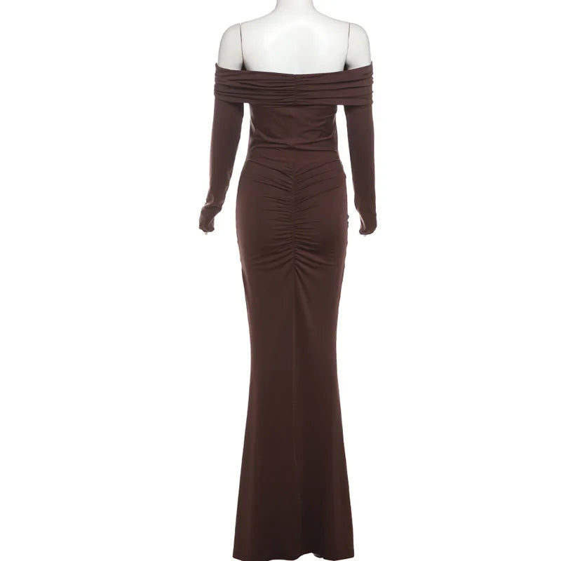Pleated Patchwork Solid Off-Shoulder Dress