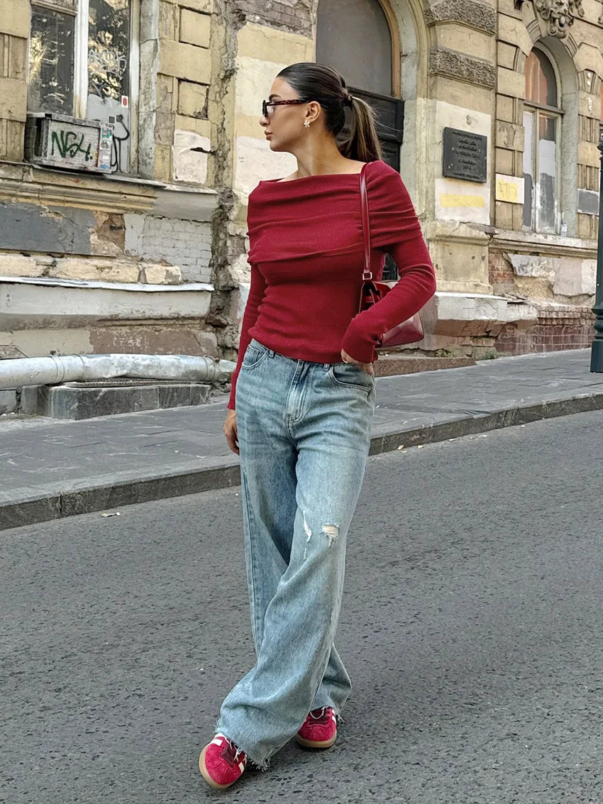 Off-Shoulder Knitwear Pullover Top