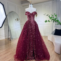 Mermaid Boat Neck Beaded Off Shoulder Gowns