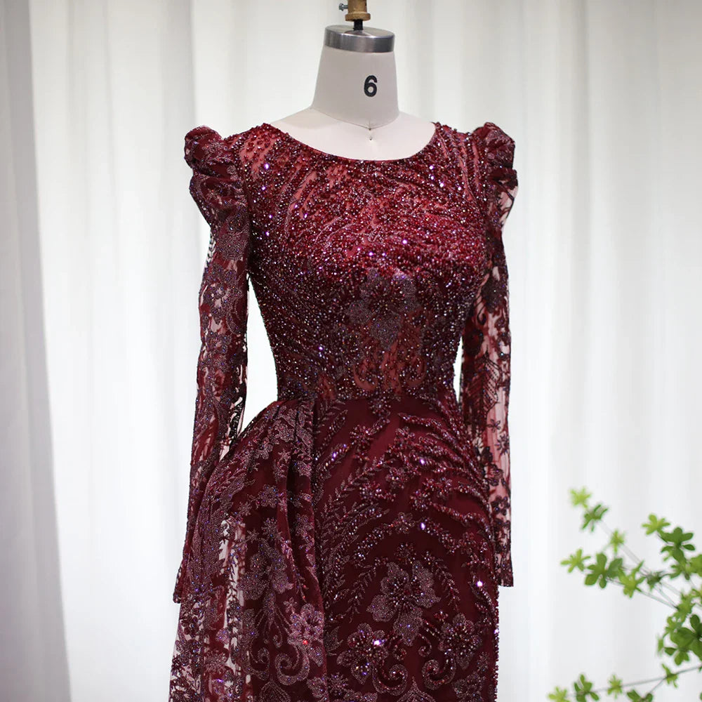 Mermaid Overskirt Long Sleeves Evening Dress