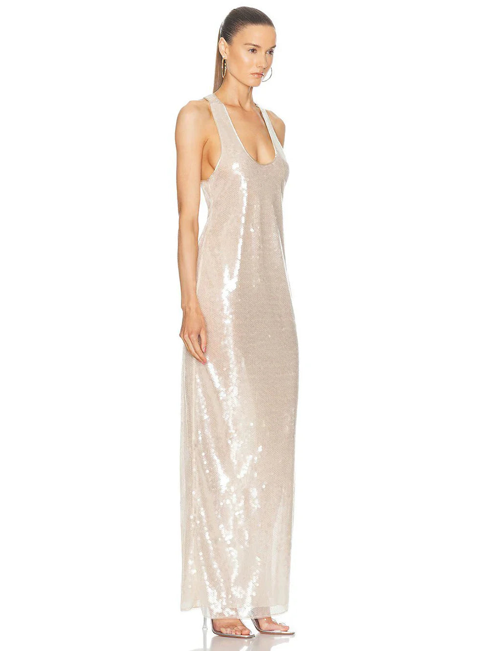 Women's Bling Glitter Sequin Transparent Maxi Dress