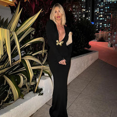 Black Fishtail Dress Dramatic Style with Butterfly