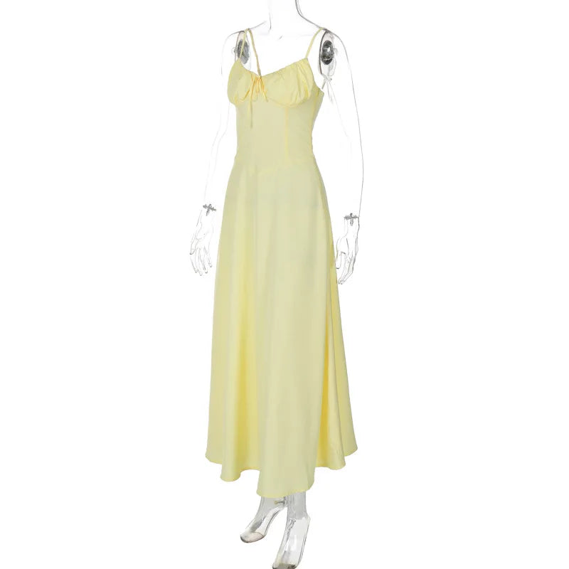 Spaghetti Strap Solid Fit and Flare Long Dress