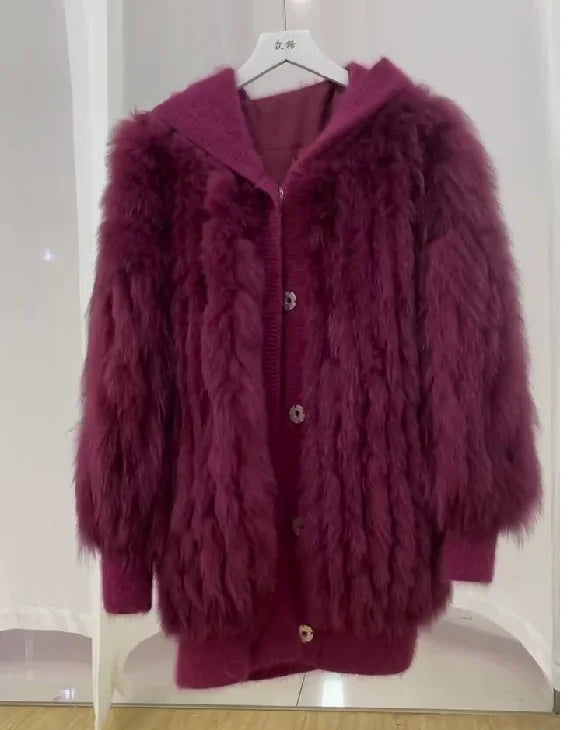 Women Thick Fur Knitted Hoodies