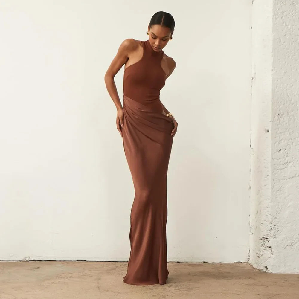 Satin Sleeveless High Neck Dress