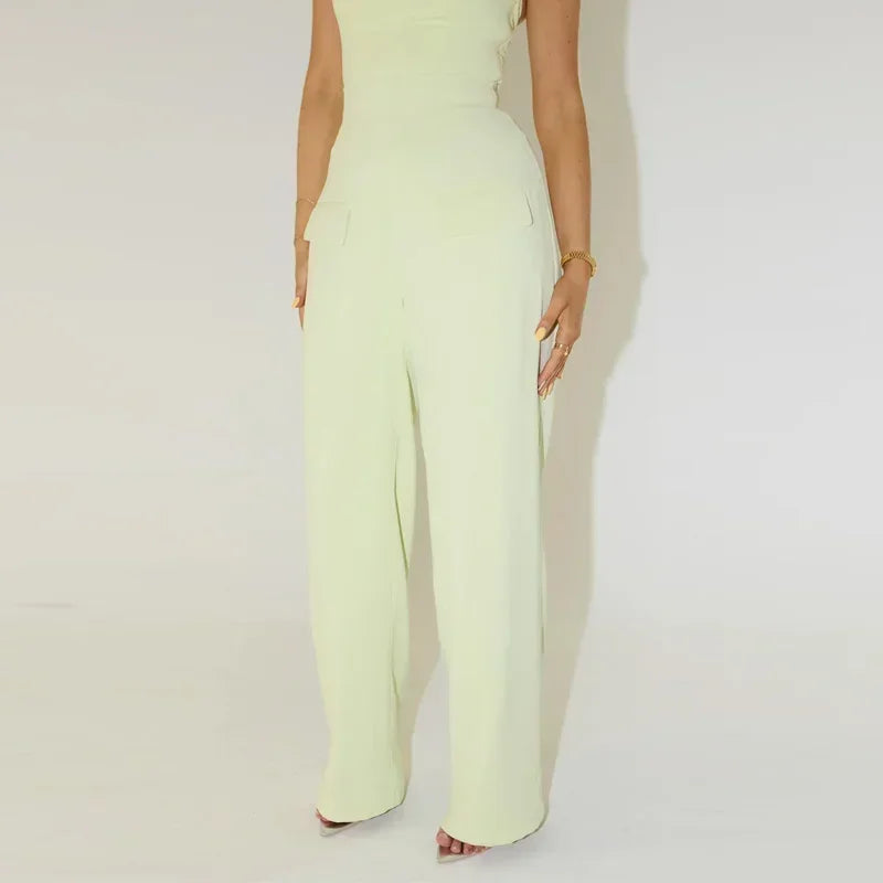Square Collar Halter Top and Long Pant Suit