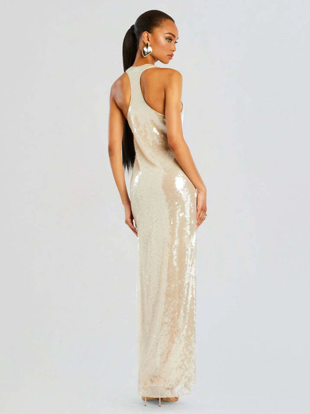 Women's Bling Glitter Sequin Transparent Maxi Dress