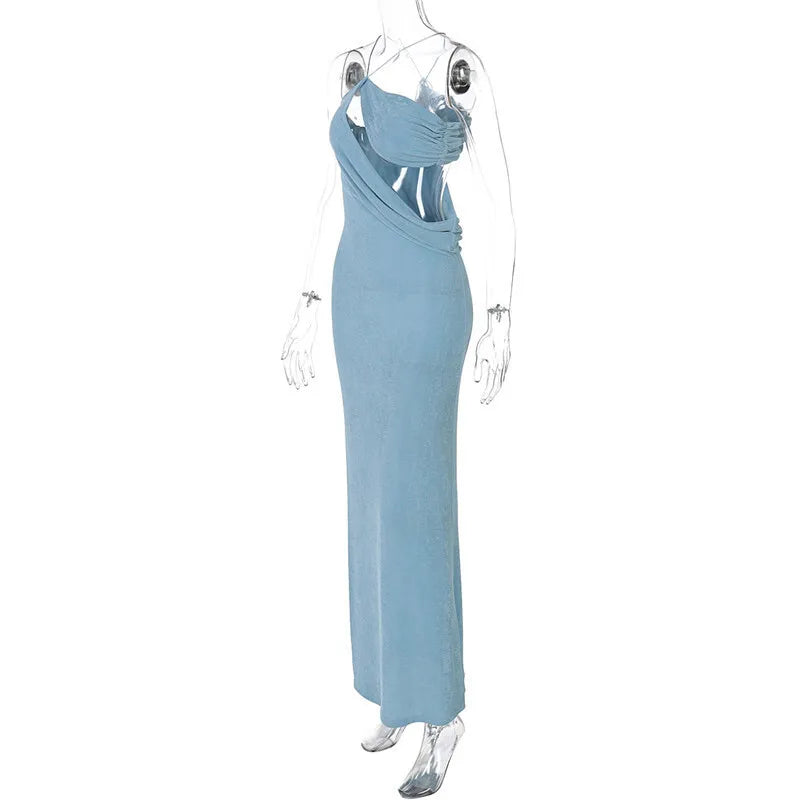Halter Skew Collar Hollow Out Backless Long Dress