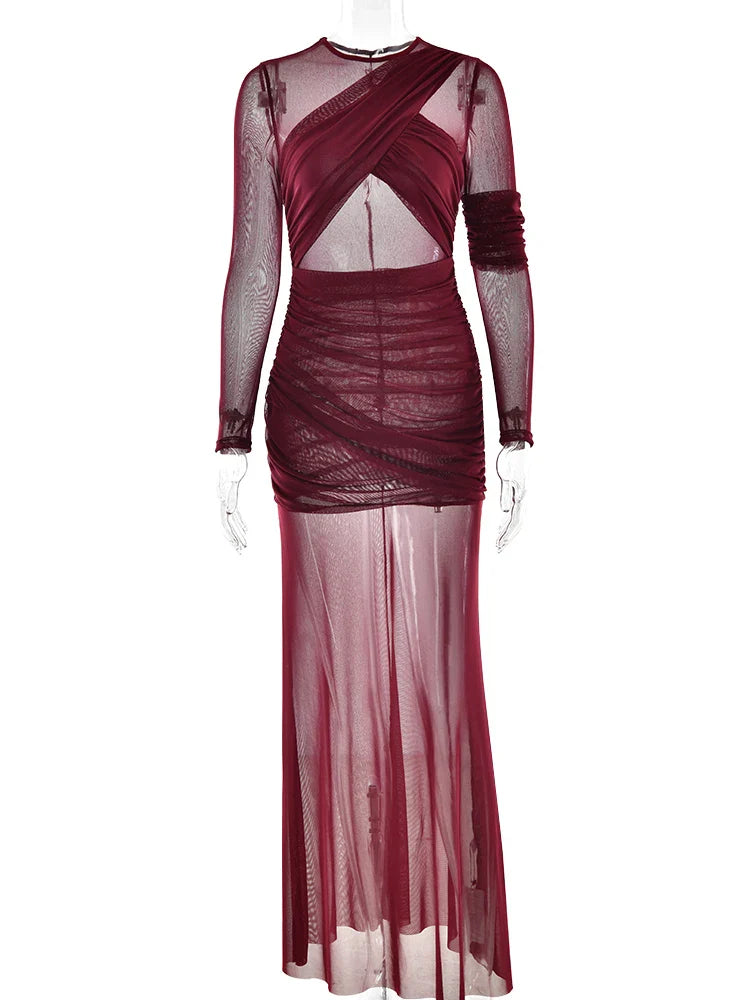 Mesh Patchwork Sheer Long Sleeve Dress