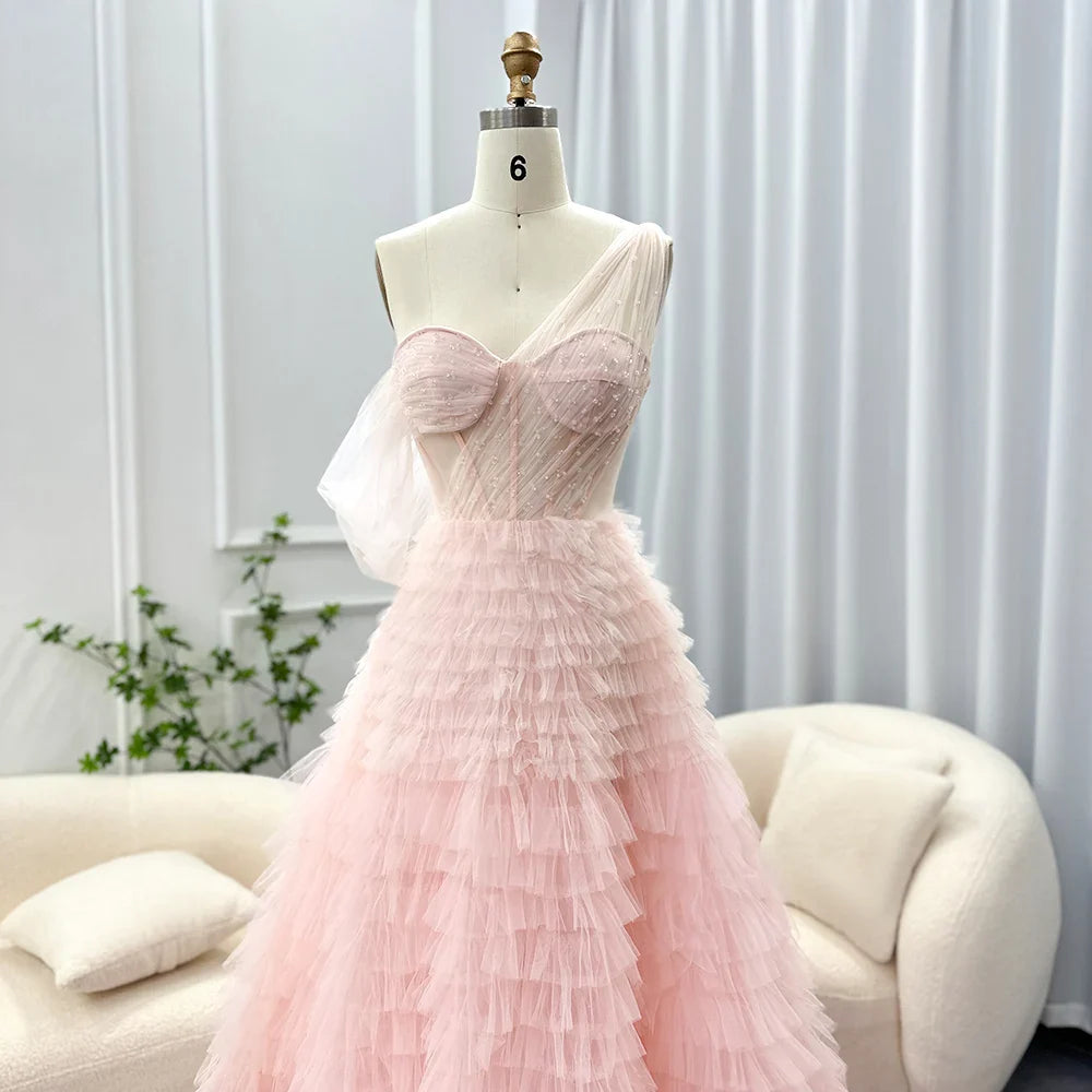 Elegant Pink Lilac One-Shoulder Ball Gown