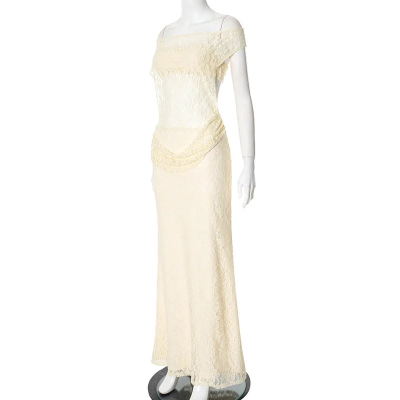 Lace Hollow Out Sleeveless Bodycon Maxi Dress