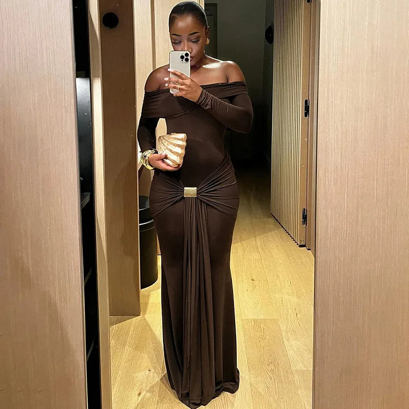 Pleated Patchwork Solid Off-Shoulder Dress