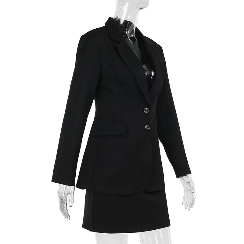 Blazer Coat & Mini Skirt Set Outfit