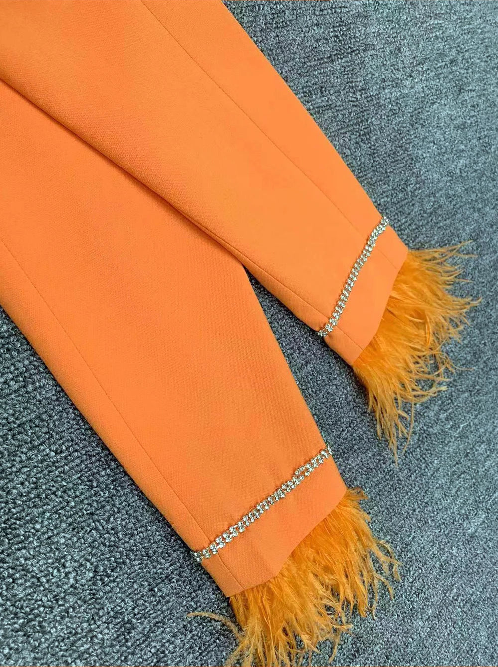 Diamond Button Cuffs Chain Feather Jacket