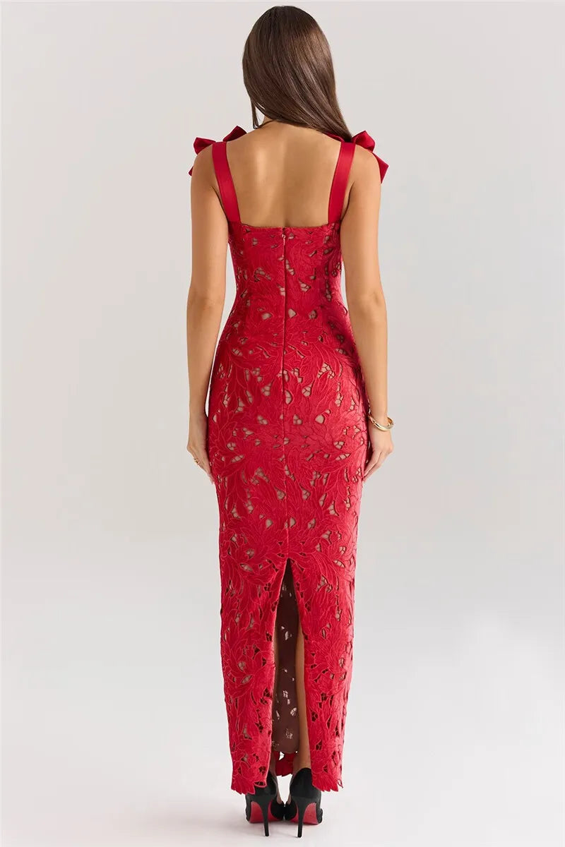 Bows Lace Bodycon Maxi Dress