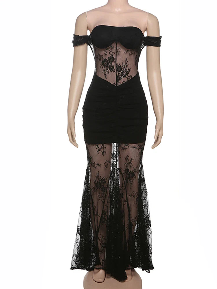 Slash Neck Jacquard Mesh Patchwork Dress