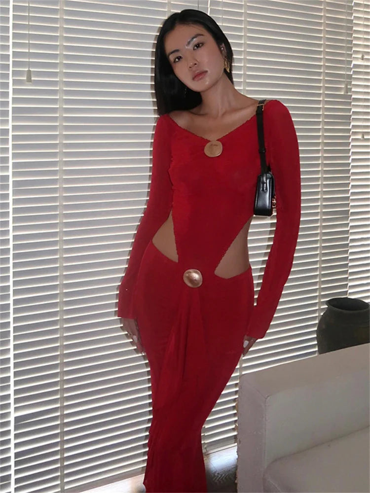 Metallic Patchwork Flared Sleeve Bodysuit Midi Skirt Set