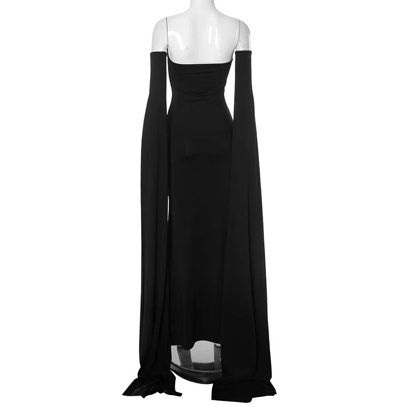 Strapless Extra-long Flare Sleeves Dress