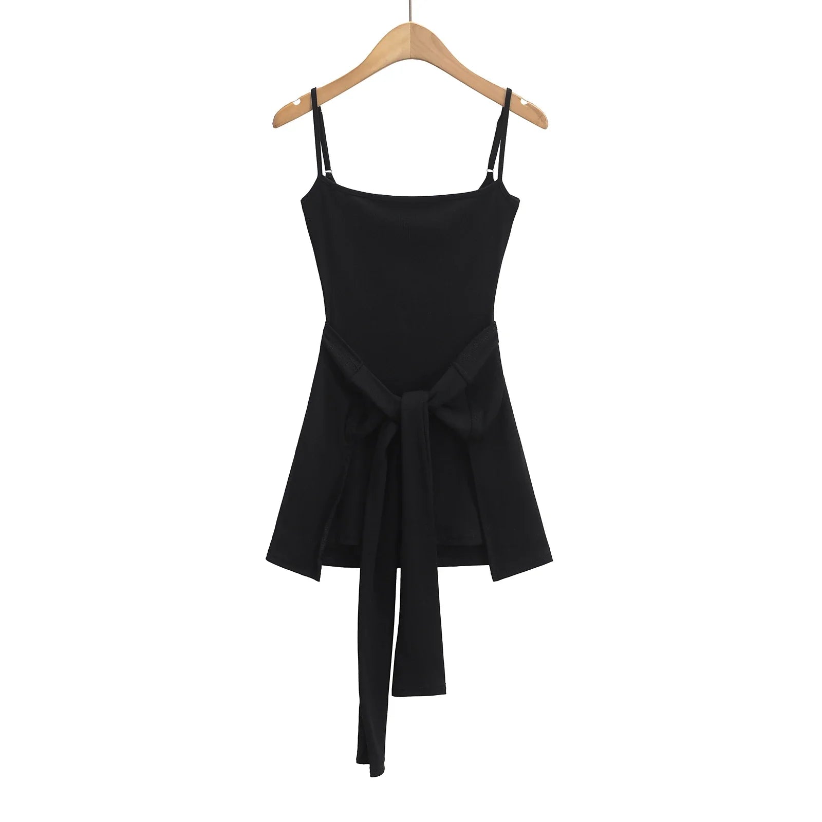 Rib Knitted Sling Bodysuits With Bow Sashes Hem